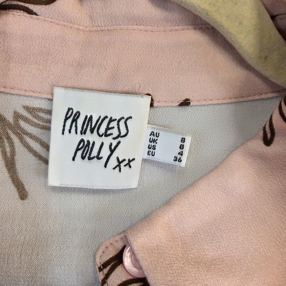 Princess Polly Button Down Shirt Womens 4 Pink Brown Sunburst Print Viscose - Picture 4 of 8